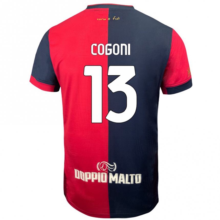 Kids Football Andrea Cogoni #13 Red Darker Blue Home Jersey 2024/25 T-Shirt