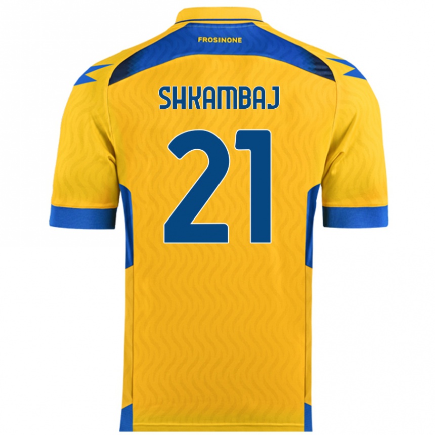 Kids Football Ardit Shkambaj #21 Yellow Home Jersey 2024/25 T-Shirt