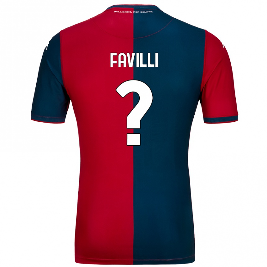 Kids Football Andrea Favilli #0 Red Dark Blue Home Jersey 2024/25 T-Shirt