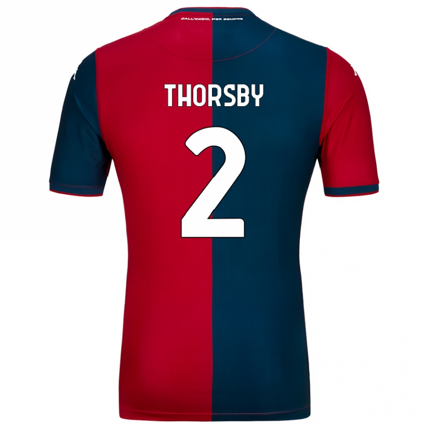 Kids Football Morten Thorsby #2 Red Dark Blue Home Jersey 2024/25 T-Shirt