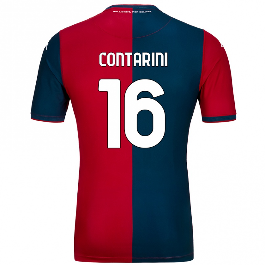 Kids Football Jacopo Contarini #16 Red Dark Blue Home Jersey 2024/25 T-Shirt