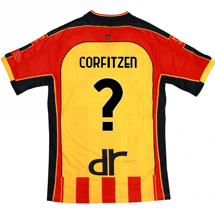 Kids Football Jeppe Corfitzen #0 Yellow Red Home Jersey 2024/25 T-Shirt