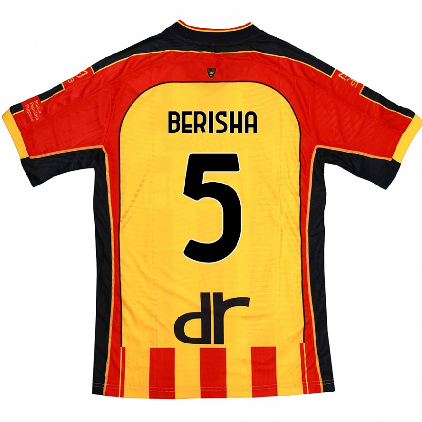 Kids Football Medon Berisha #5 Yellow Red Home Jersey 2024/25 T-Shirt