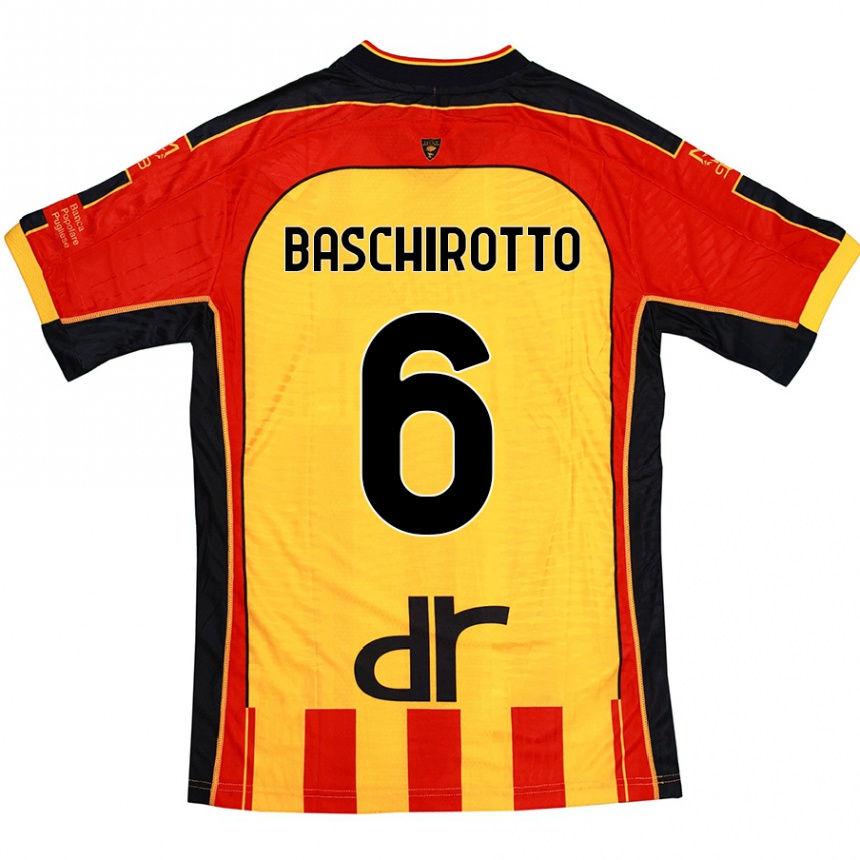 Kids Football Federico Baschirotto #6 Yellow Red Home Jersey 2024/25 T-Shirt