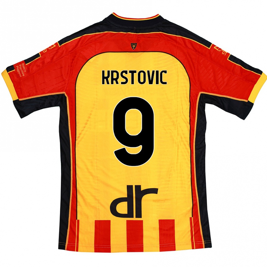 Kids Football Nikola Krstovic #9 Yellow Red Home Jersey 2024/25 T-Shirt