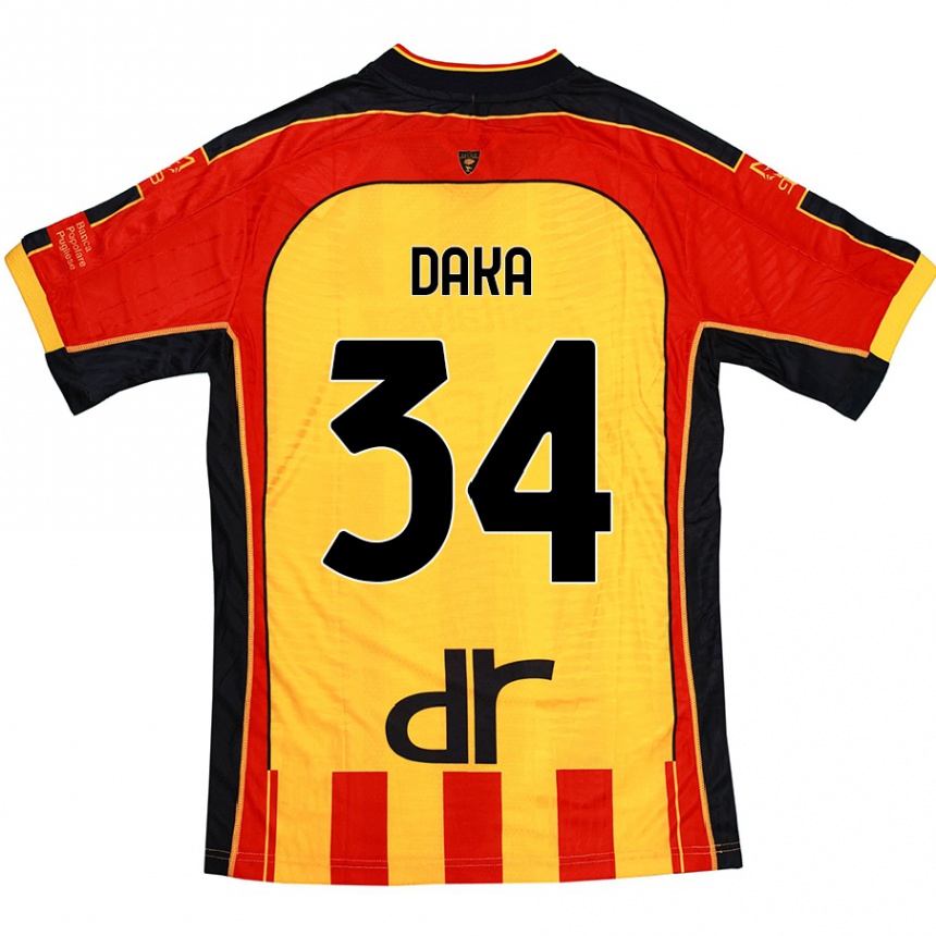 Kids Football Dario Daka #34 Yellow Red Home Jersey 2024/25 T-Shirt