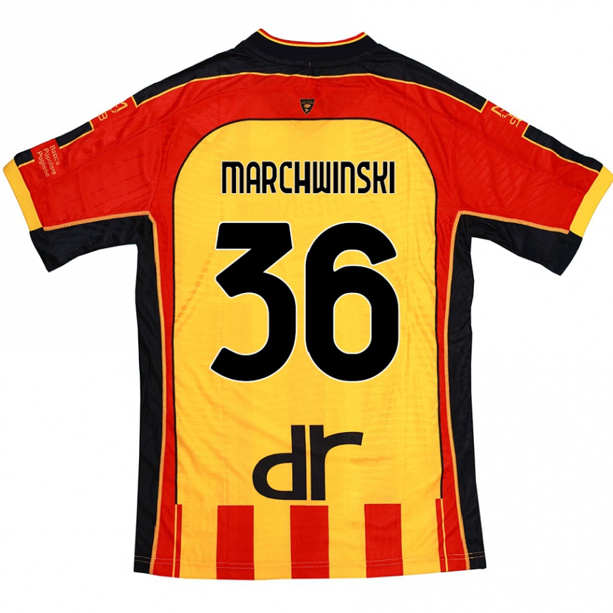 Kids Football Filip Marchwinski #36 Yellow Red Home Jersey 2024/25 T-Shirt