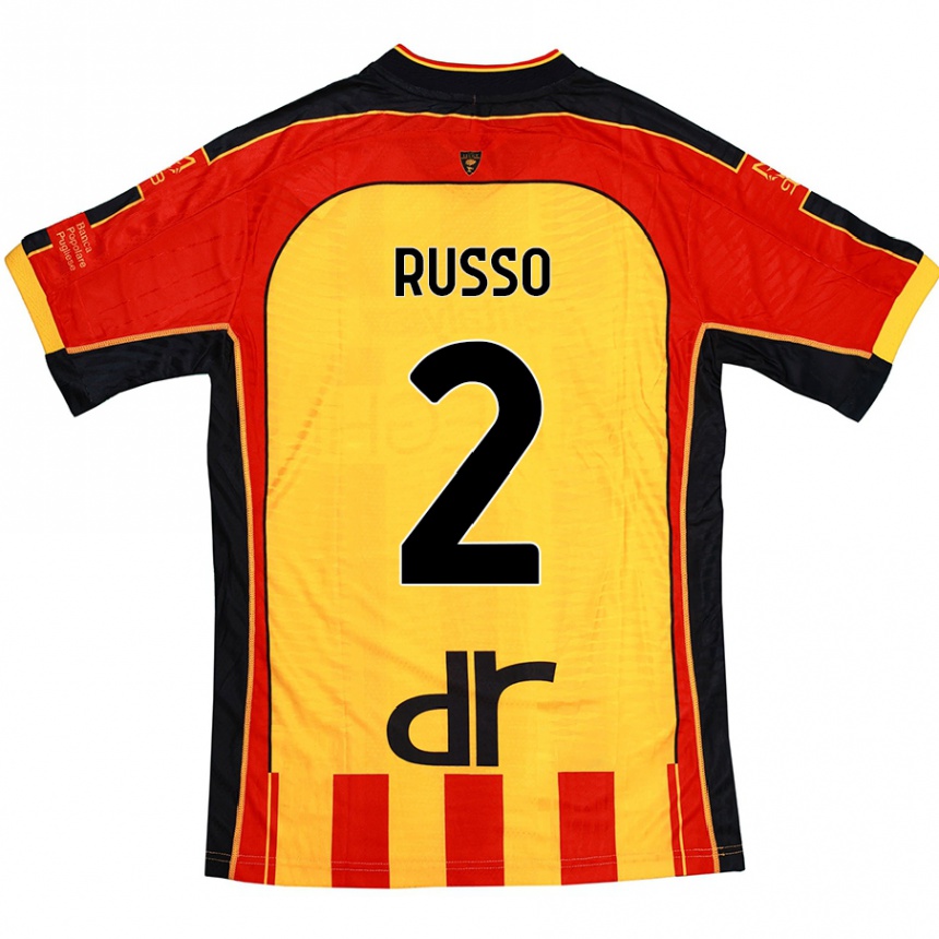 Kids Football Luca Russo #2 Yellow Red Home Jersey 2024/25 T-Shirt