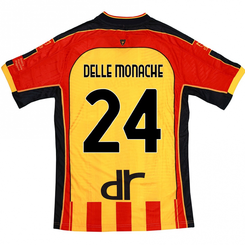 Kids Football Marco Delle Monache #24 Yellow Red Home Jersey 2024/25 T-Shirt