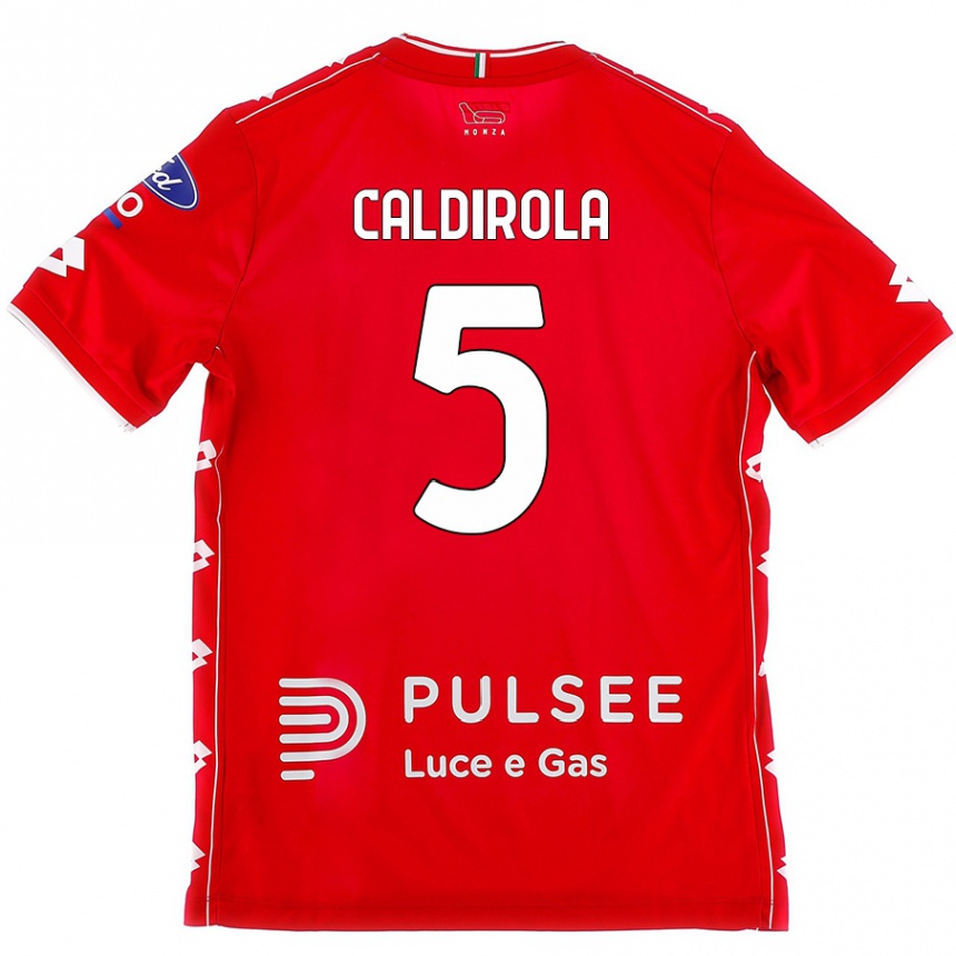 Kids Football Luca Caldirola #5 Red White Home Jersey 2024/25 T-Shirt