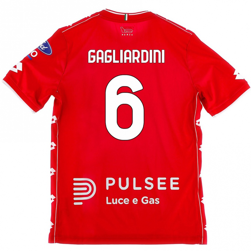 Kids Football Roberto Gagliardini #6 Red White Home Jersey 2024/25 T-Shirt