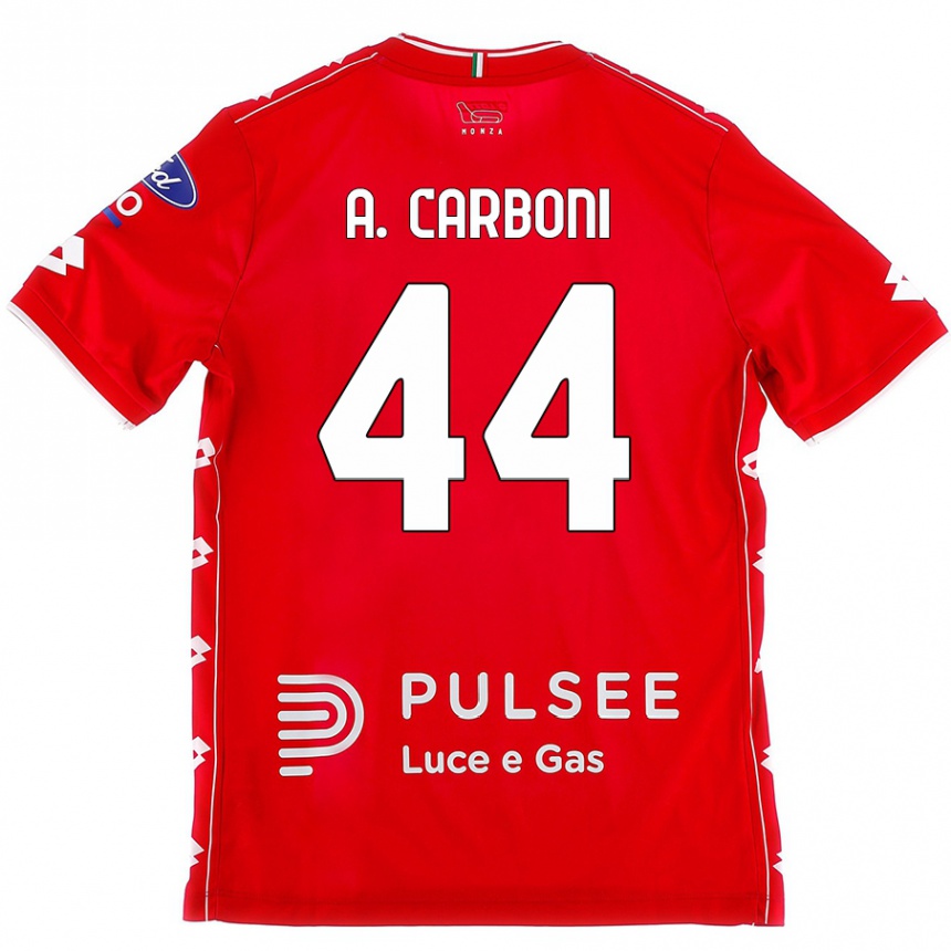 Kids Football Andrea Carboni #44 Red White Home Jersey 2024/25 T-Shirt