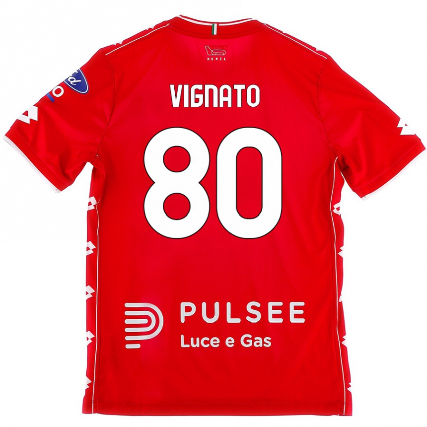 Kids Football Samuele Vignato #80 Red White Home Jersey 2024/25 T-Shirt