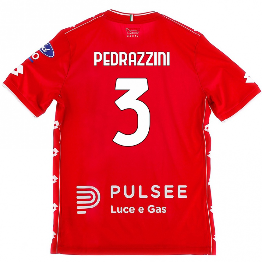 Kids Football Carlo Pedrazzini #3 Red White Home Jersey 2024/25 T-Shirt