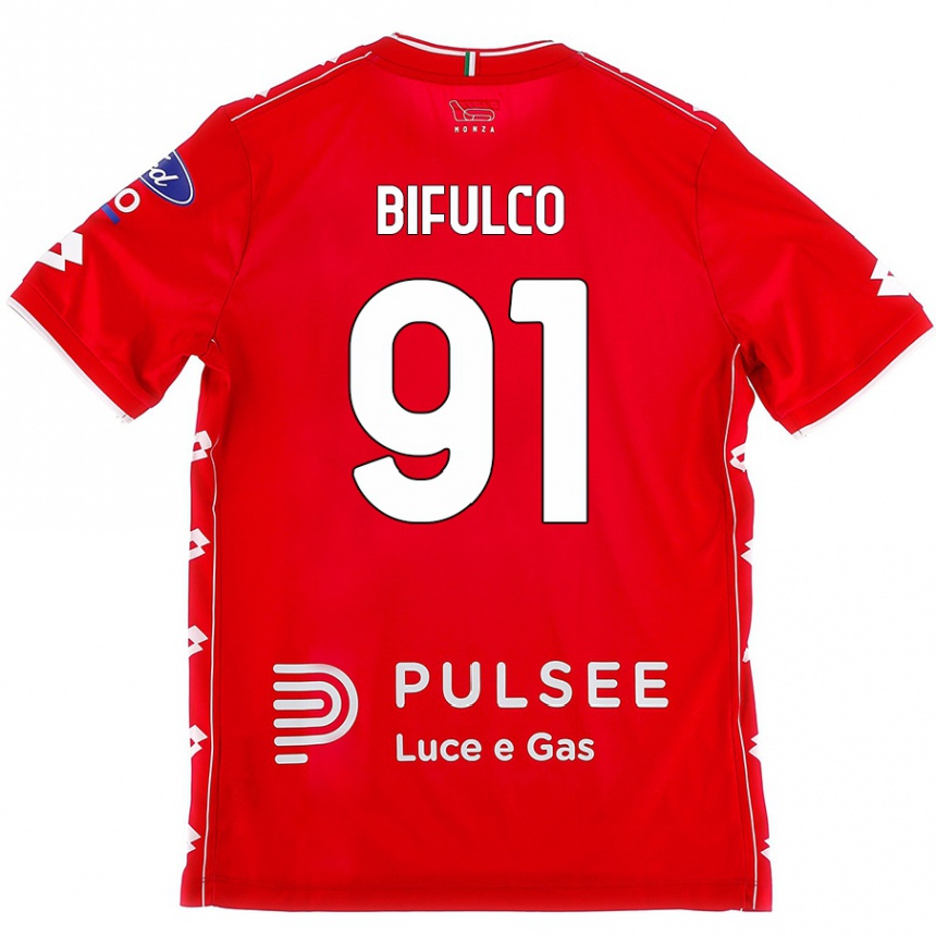 Kids Football Davide Bifulco #91 Red White Home Jersey 2024/25 T-Shirt