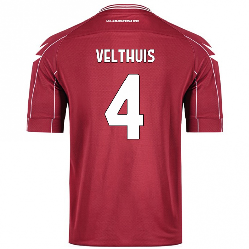 Kids Football Tijs Velthuis #4 Burgundy Home Jersey 2024/25 T-Shirt