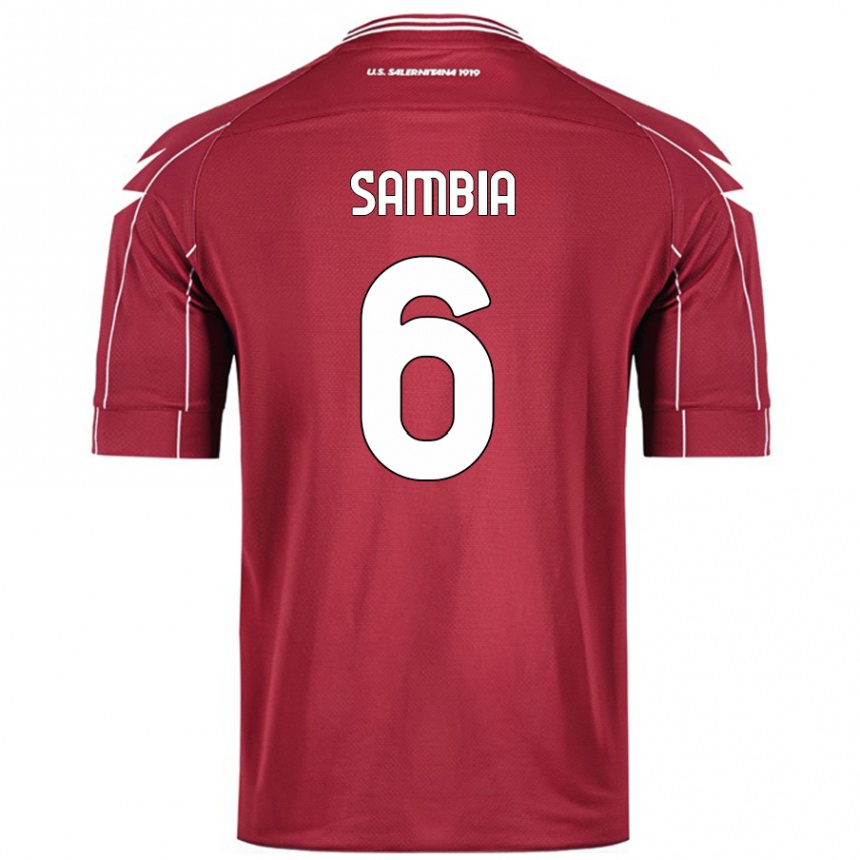 Kids Football Junior Sambia #6 Burgundy Home Jersey 2024/25 T-Shirt