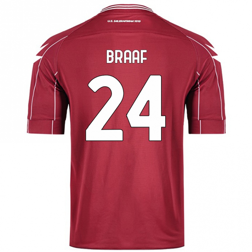 Kids Football Jayden Braaf #24 Burgundy Home Jersey 2024/25 T-Shirt