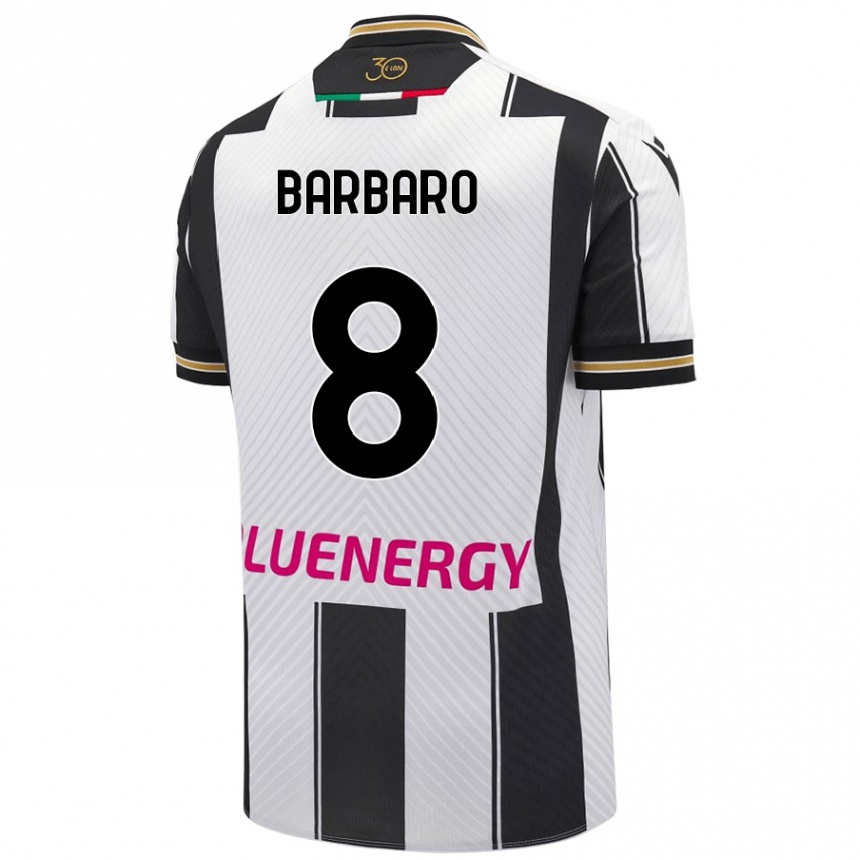 Kids Football Elia Barbaro #8 White Black Home Jersey 2024/25 T-Shirt