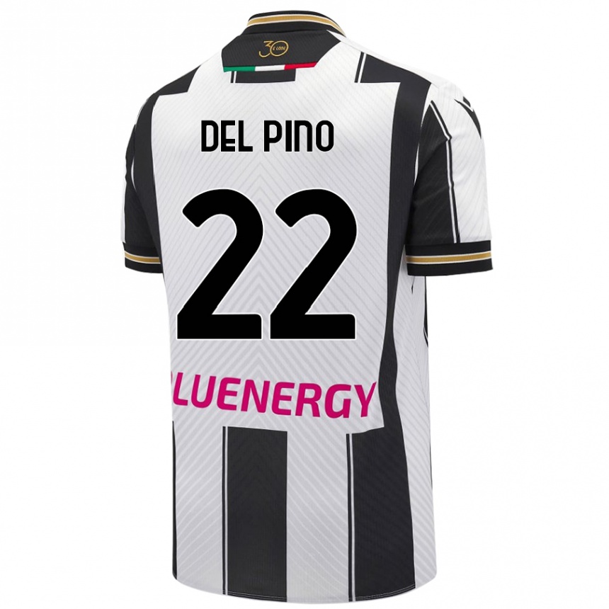 Kids Football Lorenzo Del Pino #22 White Black Home Jersey 2024/25 T-Shirt