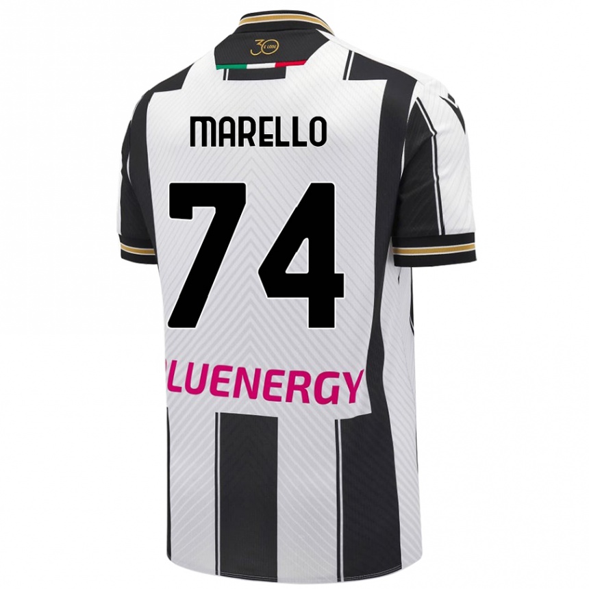 Kids Football Mattia Marello #74 White Black Home Jersey 2024/25 T-Shirt