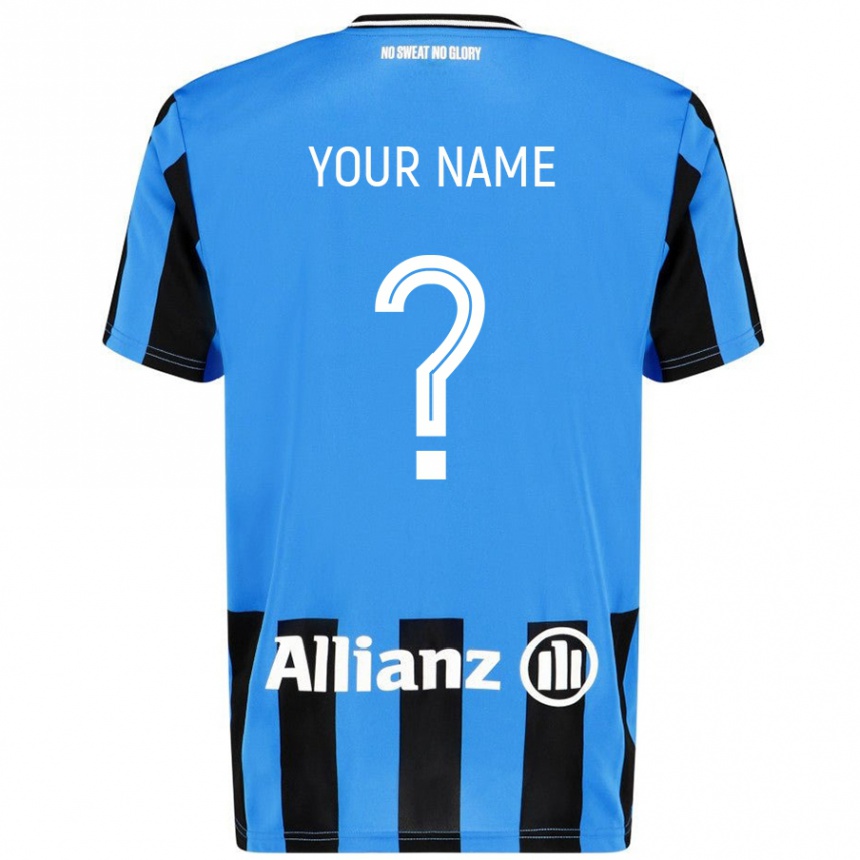 Kids Football Your Name #0 Sky Blue Black Home Jersey 2024/25 T-Shirt