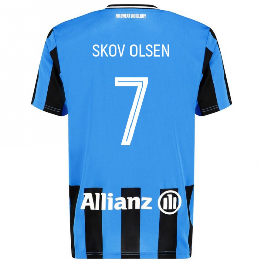 Kids Football Andreas Skov Olsen #7 Sky Blue Black Home Jersey 2024/25 T-Shirt