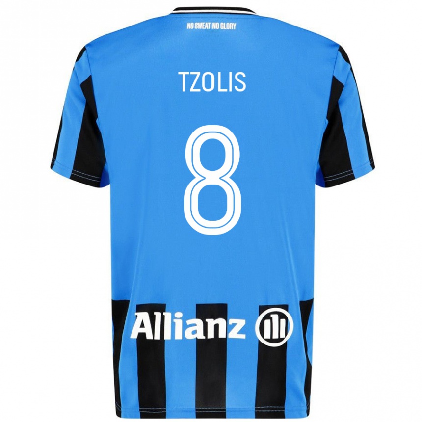 Kids Football Christos Tzolis #8 Sky Blue Black Home Jersey 2024/25 T-Shirt