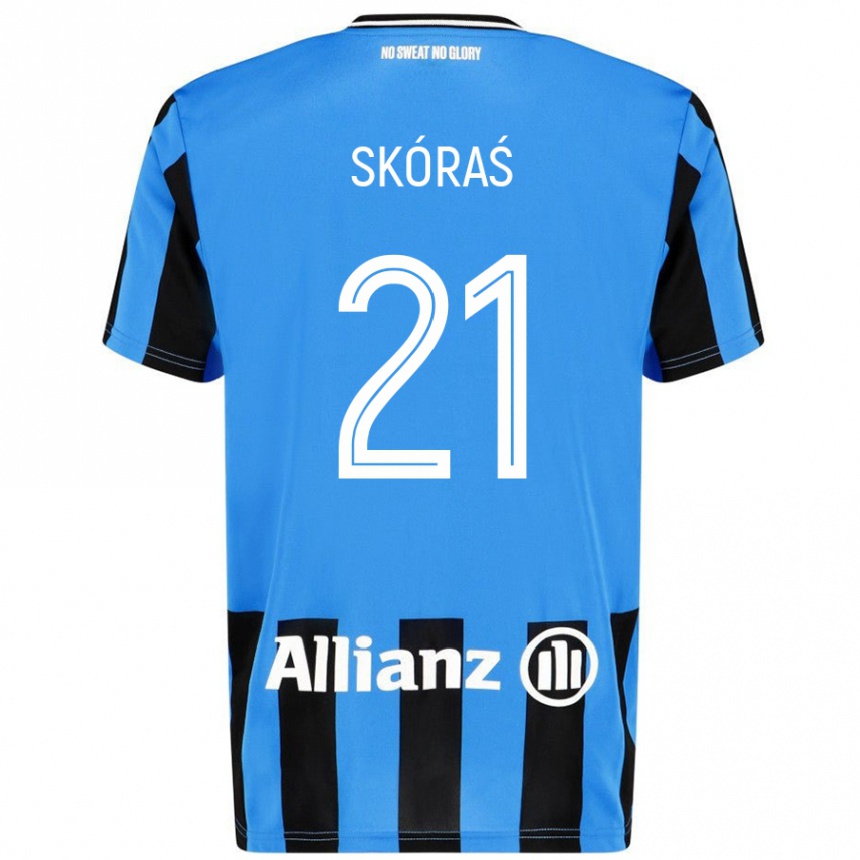 Kids Football Michal Skoras #21 Sky Blue Black Home Jersey 2024/25 T-Shirt