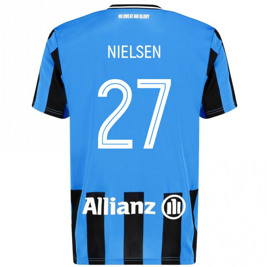 Kids Football Casper Nielsen #27 Sky Blue Black Home Jersey 2024/25 T-Shirt