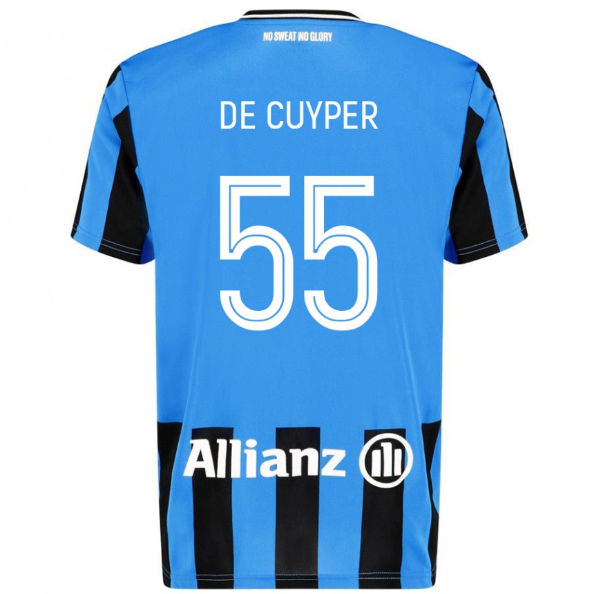 Kids Football Maxim De Cuyper #55 Sky Blue Black Home Jersey 2024/25 T-Shirt