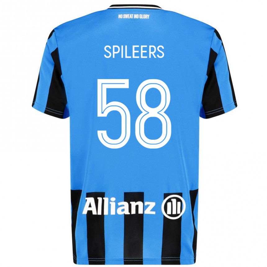 Kids Football Jorne Spileers #58 Sky Blue Black Home Jersey 2024/25 T-Shirt