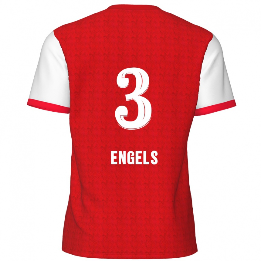 Kids Football Björn Engels #3 Red White Home Jersey 2024/25 T-Shirt