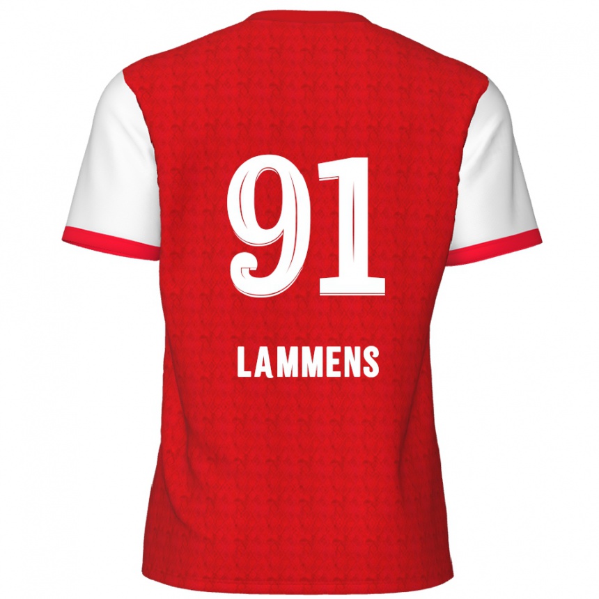 Kids Football Senne Lammens #91 Red White Home Jersey 2024/25 T-Shirt