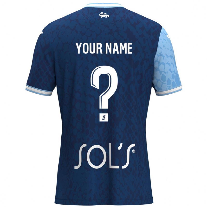 Kids Football Your Name #0 Sky Blue Dark Blue Home Jersey 2024/25 T-Shirt