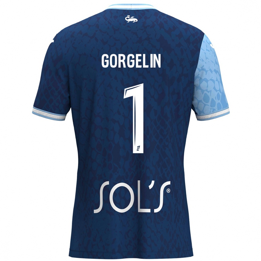 Kids Football Mathieu Gorgelin #1 Sky Blue Dark Blue Home Jersey 2024/25 T-Shirt