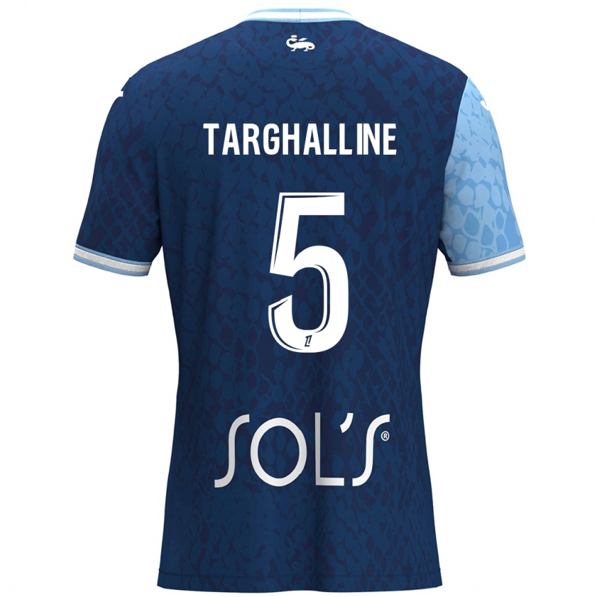 Kids Football Oussama Targhalline #5 Sky Blue Dark Blue Home Jersey 2024/25 T-Shirt