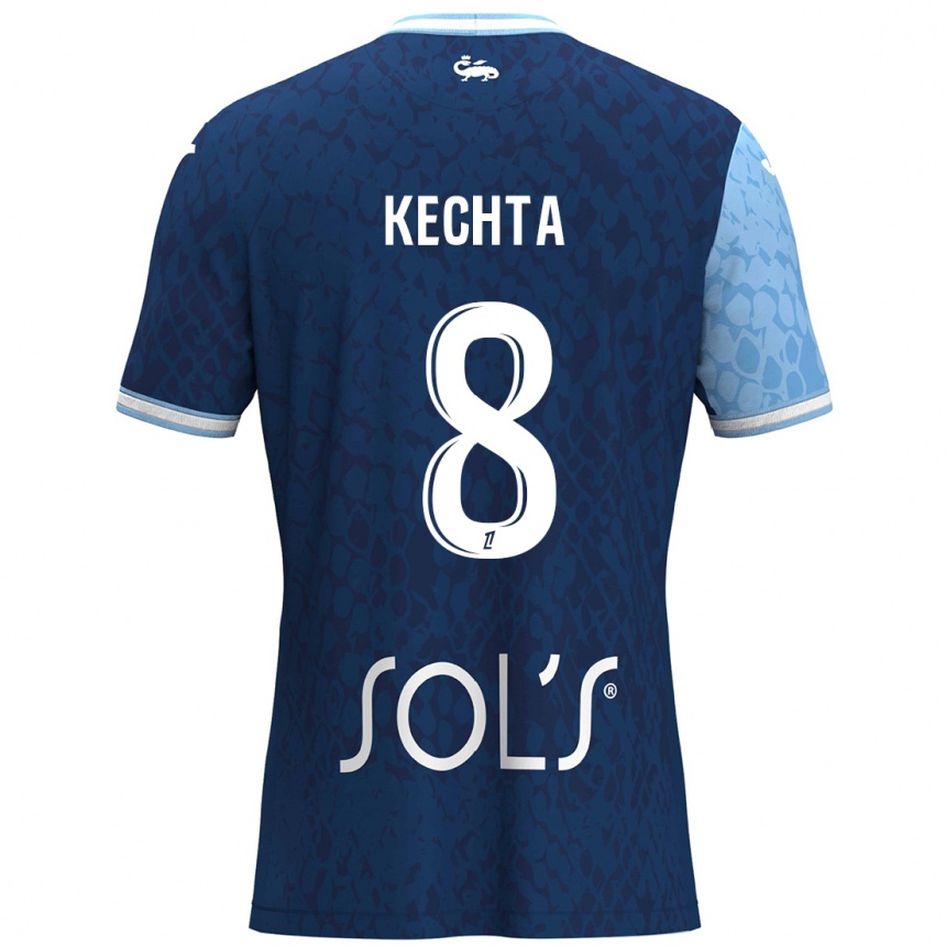 Kids Football Yassine Kechta #8 Sky Blue Dark Blue Home Jersey 2024/25 T-Shirt