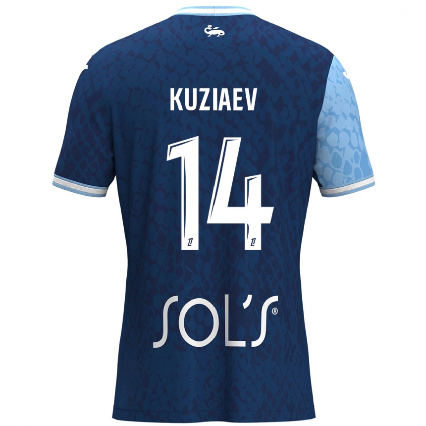 Kids Football Daler Kuzyaev #14 Sky Blue Dark Blue Home Jersey 2024/25 T-Shirt