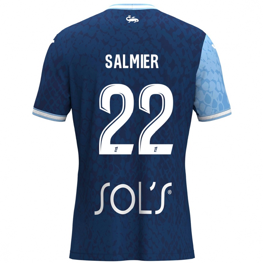 Kids Football Yoann Salmier #22 Sky Blue Dark Blue Home Jersey 2024/25 T-Shirt