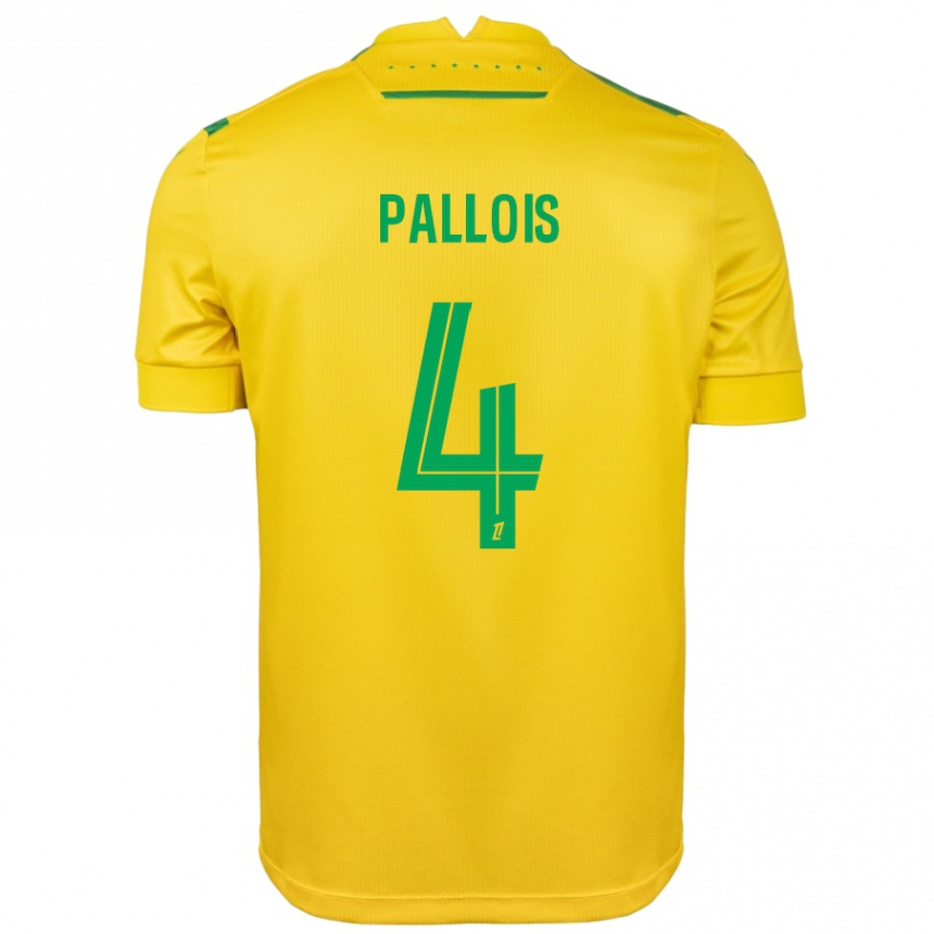 Kids Football Nicolas Pallois #4 Yellow Green Home Jersey 2024/25 T-Shirt