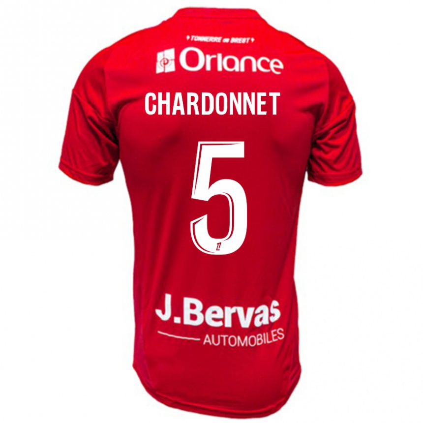 Kids Football Brendan Chardonnet #5 Red White Home Jersey 2024/25 T-Shirt