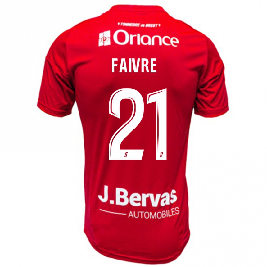 Kids Football Romain Faivre #21 Red White Home Jersey 2024/25 T-Shirt