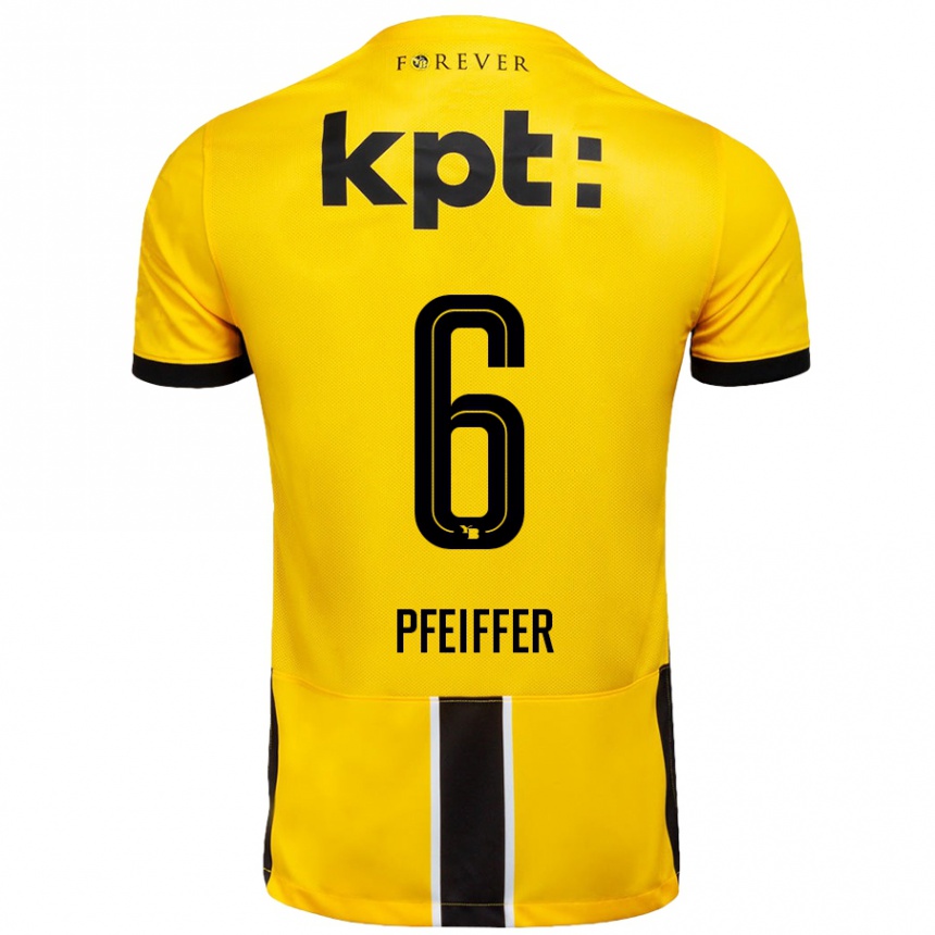 Kids Football Patric Pfeiffer #6 Yellow Black Home Jersey 2024/25 T-Shirt