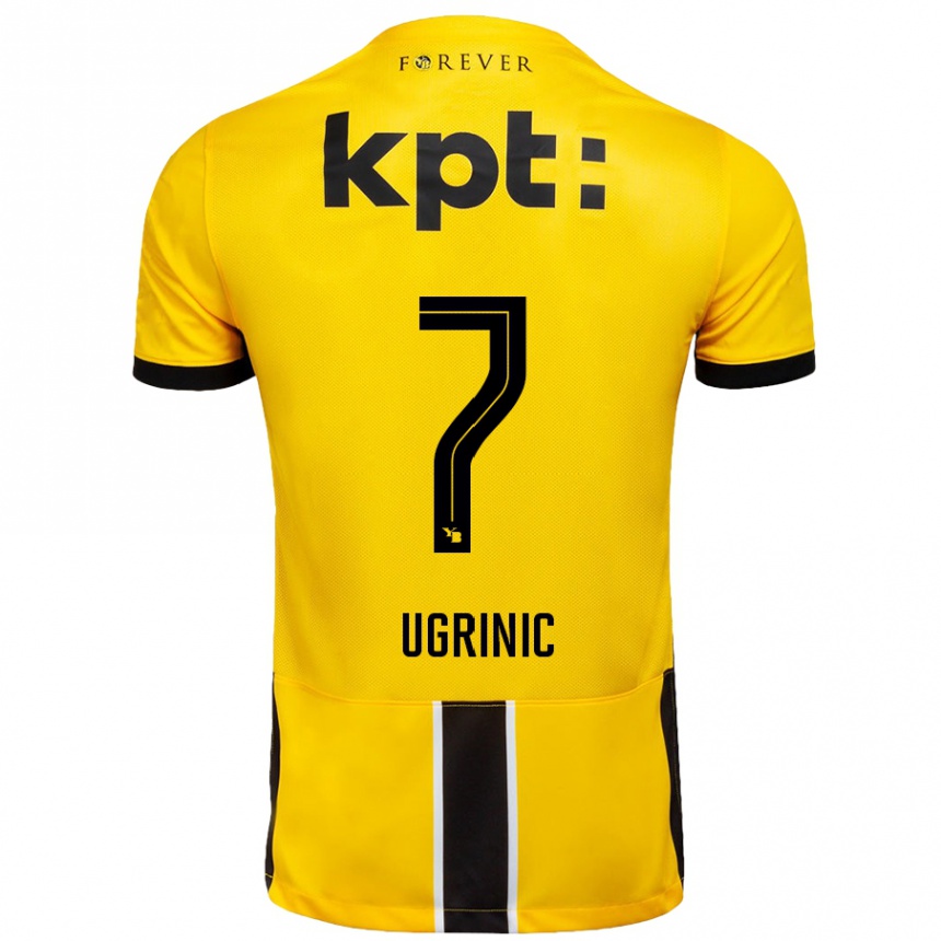 Kids Football Filip Ugrinic #7 Yellow Black Home Jersey 2024/25 T-Shirt