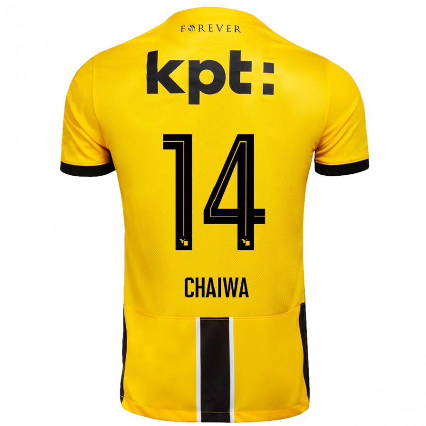 Kids Football Miguel Chaiwa #14 Yellow Black Home Jersey 2024/25 T-Shirt