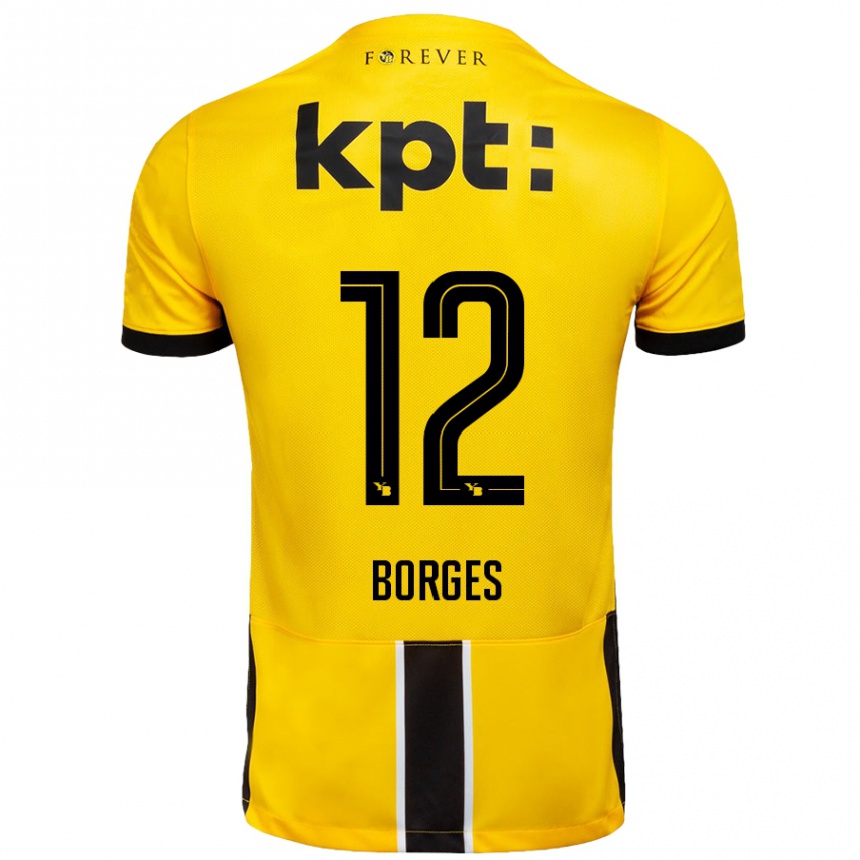 Kids Football David Borges #12 Yellow Black Home Jersey 2024/25 T-Shirt