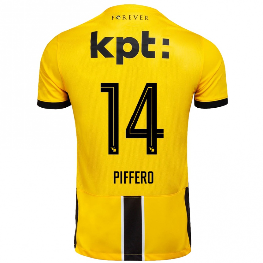 Kids Football David Piffero #14 Yellow Black Home Jersey 2024/25 T-Shirt