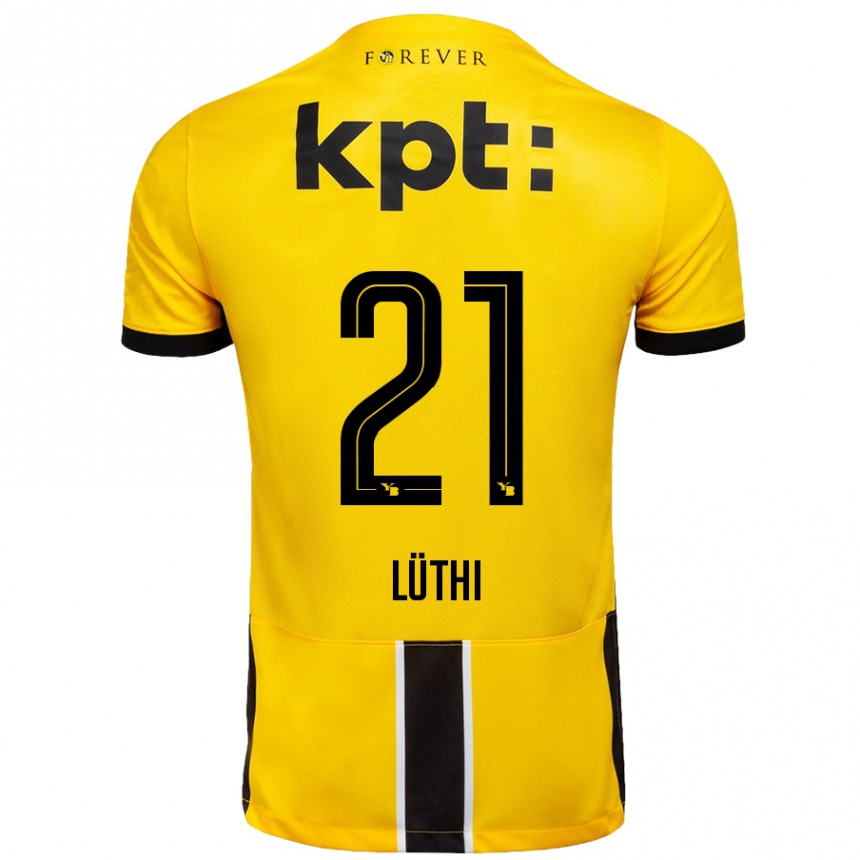 Kids Football Janis Lüthi #21 Yellow Black Home Jersey 2024/25 T-Shirt