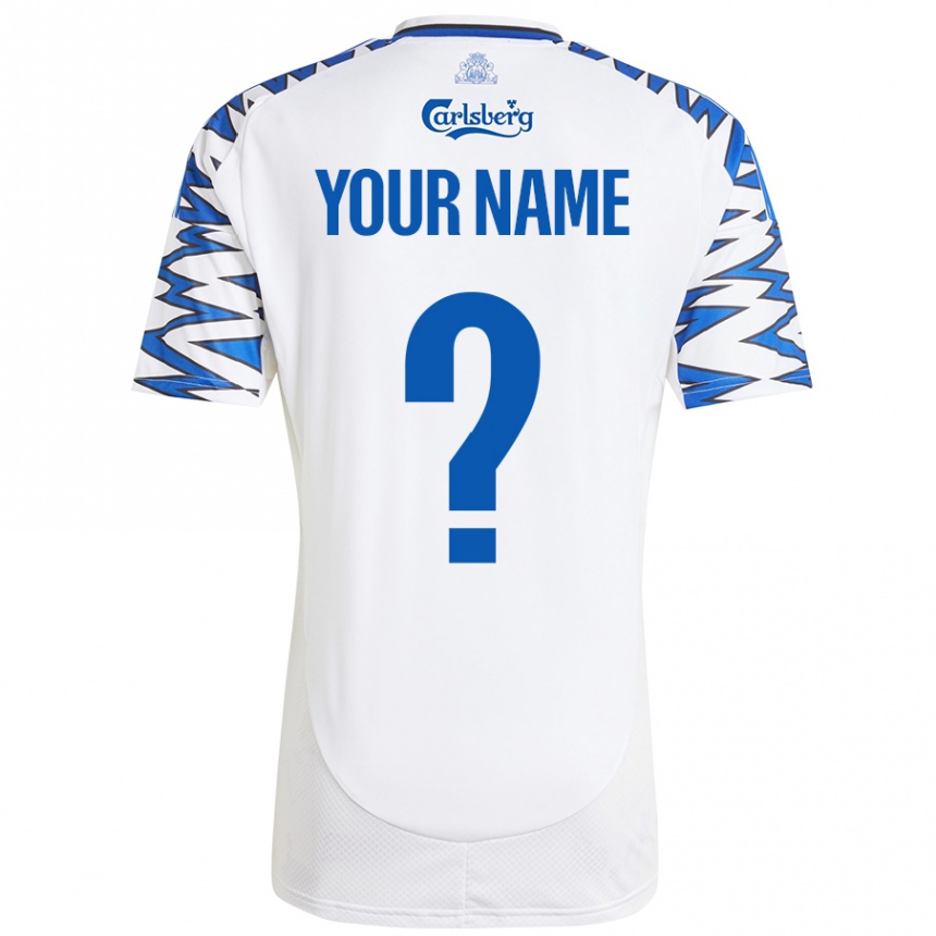 Kids Football Your Name #0 White Sky Blue Home Jersey 2024/25 T-Shirt